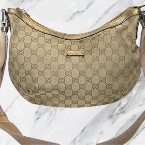 Gucci Vintage Authentic GG Monogram Cream Brown Hobo Shoulder Crossbody Bag Y2K